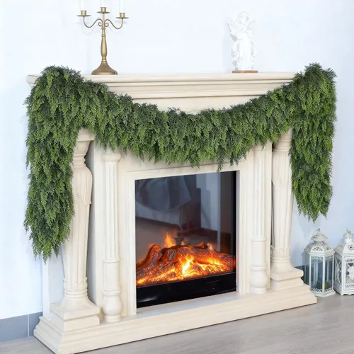 Miniatura 2 de Guirnalda de cedro sintético para chimenea, guirnalda de Navidad artificial gruesa, exuberante y realista, para mesa, ventana, escaleras, repisa