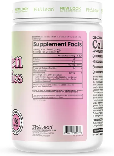 Miniatura 3 de Fit & Lean Colágeno + probióticos - Polvo de péptido de colágeno alimentado con pasto, sin sabor, 12.64 onzas