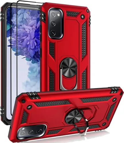 Miniatura 8 de Androgate Funda para Samsung Galaxy S20 FE con protectores de pantalla de cristal, soporte de anillo de metal de grado militar con soporte de Negro