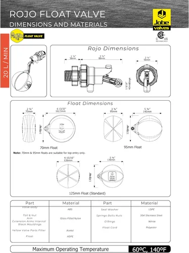 Miniatura 6 de Rojo Flotador Válvula, 3/4", Negro/Amarillo (1)