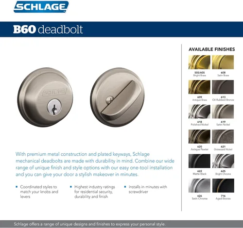 Miniatura 3 de Schlage - Cerrojo con llave de 1 lado, la más alta seguridad residencial, negro mate, B60 N 622