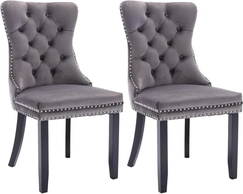 Miniatura 8 de Silla de comedor, cómoda silla de comedor tapizada de terciopelo, altura del asiento de 20 pulgadas, patas de madera maciza, patas de clavo, sillas