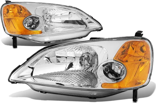 DNA MOTORING Juego de faros compatible con Honda Civic Sedan/Coupe 01-03, Cromo/Ámbar, HL-OH-HC01-CH-AM