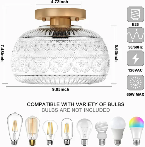 Miniatura 4 de Lámpara de Techo Semiempotrada, Luminaria Moderna Mejorada Cerca del Techo con Vidrio Transparente, Dorada, Iluminación Interior para Cocina