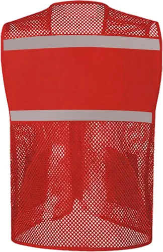 Miniatura 2 de TOPTIE Chaleco de seguridad de malla con cremallera, chaleco de uniforme de voluntario del equipo, chaleco reflectante para correr con bolsillos