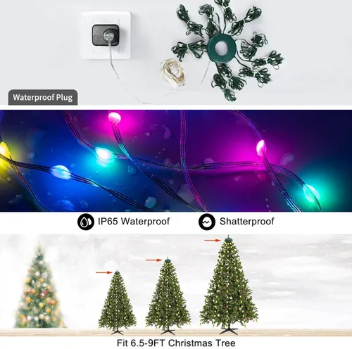 Miniatura 6 de Luces de cadena para árbol de Navidad con aplicación inteligente Ring, 200 luces LED cascada, impermeables IP65, modos múltiples con mando a