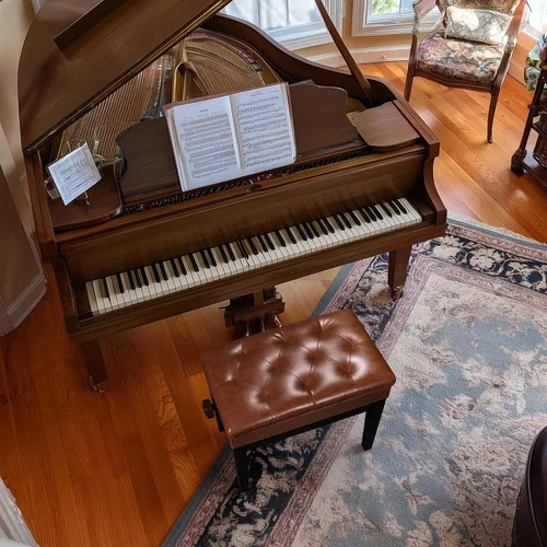 Miniatura 2 de AW Banco de piano ajustable con almacenamiento de madera marrón, taburete para teclado, asiento de cuero, silla Paino para piano, tienda de música