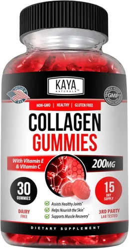 Kaya Naturals Gomitas de colágeno para hombres y mujeres, suplemento | Gomitas hechas en la naturaleza – 1000 mg de colágeno hidrolizado, vitamina