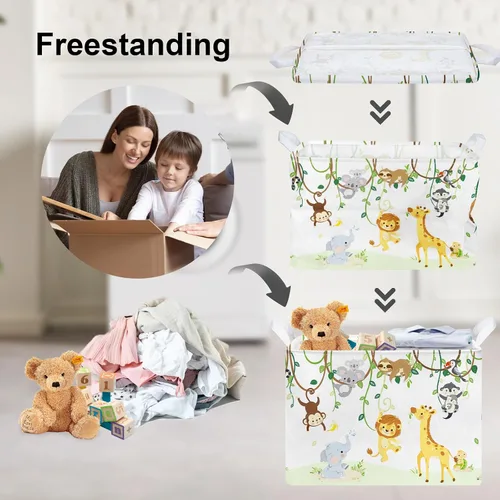 Miniatura 3 de Clastyle Cesta de bebé con diseño de animales del bosque de vid para niños, caja organizadora de caja de pecho, organizador de guardería, decoración