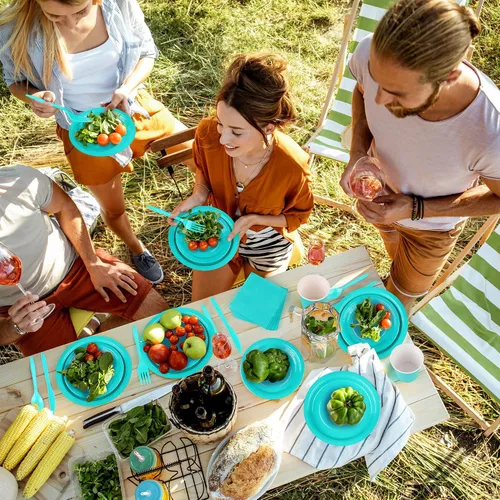 Miniatura 7 de Durony 350 piezas, suministros para fiestas azul teja, juego de vajilla de papel platos de papel tazas servilletas para 50 invitados para Azul