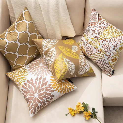 Miniatura 4 de Phantoscope New Living Series - Juego de 4 almohadas de terciopelo con diseño geométrico de hojas para otoño, funda de cojín decorativa