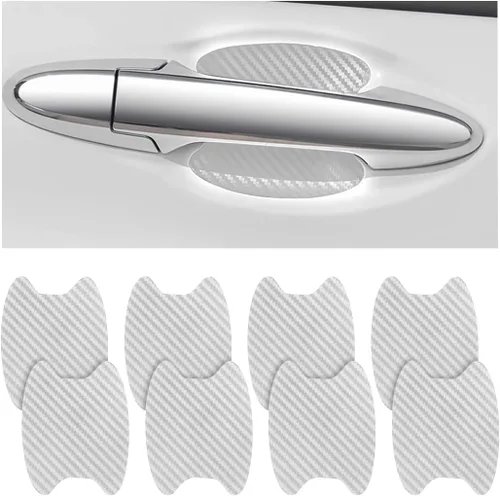 8 calcomanías para manija de puerta de automóvil, fibra de carbono, antiarañazos, protector de taza de puerta de automóvil, película protectora para