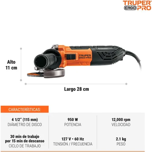 Miniatura 3 de Amoladora angular 4-1/2 ', ERGO-PRO, 900 W