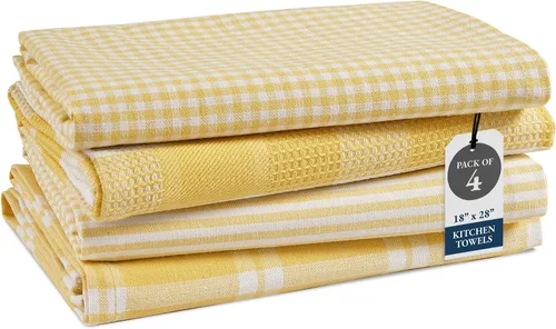 Miniatura 54 de LANE LINEN Juego de 6 paños de cocina de algodón para secar platos, 18 x 28 pulgadas, absorbentes, de secado rápido, color beige 07: Amarillo