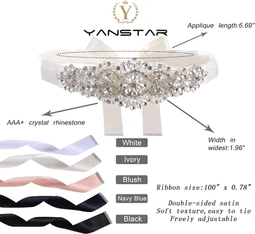 Miniatura 3 de Yanstar Cinturón de novia con diamantes de imitación para boda cinturón hecho a mano cuentas de cristal cinturón de vestido de boda