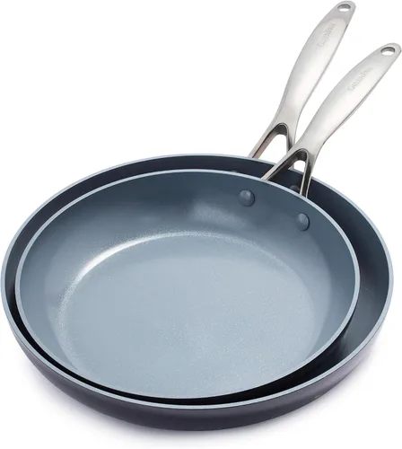 GreenPan Valencia Pro - Juego de sartenes antiadherentes de cerámica de 10 y 12 pulgadas, utensilios de cocina anodizados duros sin PFAS, listos