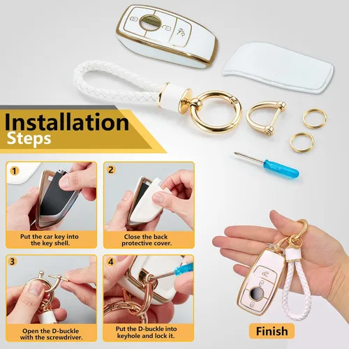 Miniatura 7 de Funda para Llavero Mercedes con Llavero de Cuerda Trenzada de Metal, Funda de Llave Suave Mejorada para Carcasa de Llavero Remoto Inteligente Sin