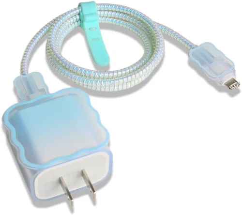 Miniatura 14 de Compatible con iPhone de 18 W/20 W, funda de cargador USB-C, bonito protector de cargador suave transparente con ondas de corazón 3D, bonito