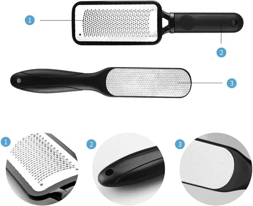 Miniatura 2 de Fu Store Paquete de 2 Limas para Pies Removedor de Callos de Acero Inoxidable Raspador de Pies y Lima de Pies de Doble Cara Raspador Profesional