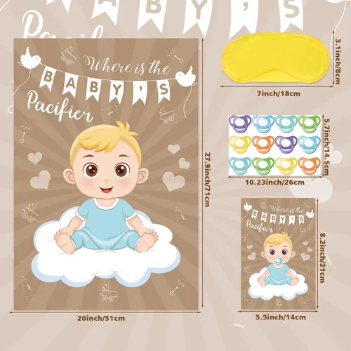 Miniatura 2 de Hxezoc Pin de juego para baby shower, con 72 calcomanías para chupete, póster grande de juegos de fiesta de bebé para niños, baby shower