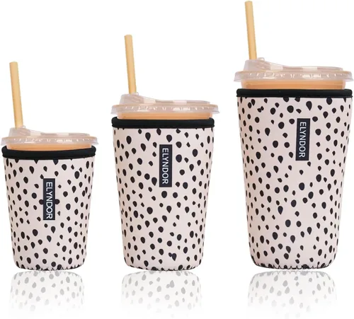 Miniatura 33 de Funda aislante reutilizable para taza de café helado, paquete de 3 fundas de neopreno para bebidas frías y calientes, soporte para bebidas para café
