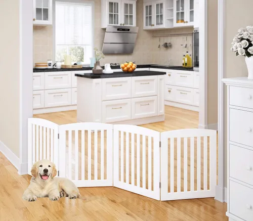 Miniatura 9 de PAWLAND Puerta Plegable Independiente de Madera para Mascotas para Perros, 24 Pulgadas 3 Paneles Valla de Paso, Puerta para Perros para la Casa