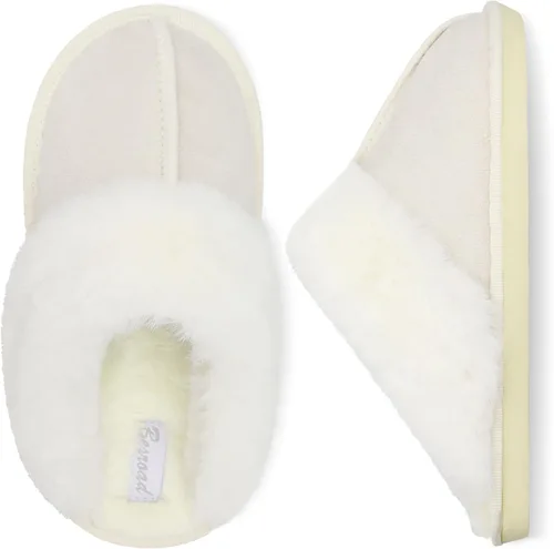 Besroad Pantuflas de invierno peludas para la casa, sandalias de felpa de piel sintética esponjosas, zapatos cálidos para mujer