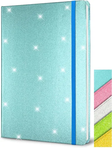 Miniatura 11 de Cuaderno rosa con purpurina, 8.3 x 5.7 pulgadas, 160 páginas rayadas con purpurina que nunca se despega, diario brillante para niñas, cuadernos