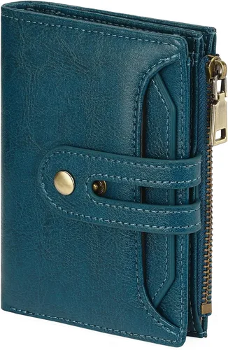 Miniatura 9 de GOIACII - Cartera pequeña para mujer con bloqueo RFID, piel auténtica, compacta, de dos pliegues, con soporte para tarjetas y bolsillo