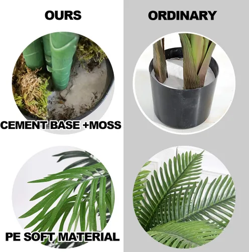Miniatura 8 de Goplus Palmera artificial, planta tropical de vegetación falsa en maceta de 3.5 pies de alto, árbol de suelo sintético para decoración de interiores