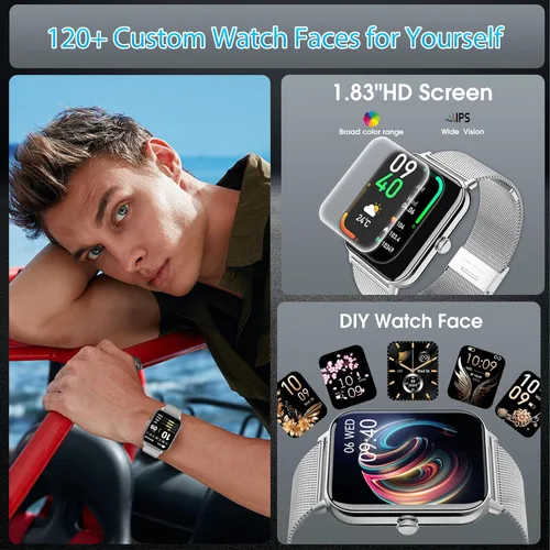 Miniatura 6 de Reloj inteligente para hombres y mujeres (respuesta/hacer llamadas) 1.85 pulgadas HD Fitness Tracker Smartwatch para Android iPhone con seguimiento