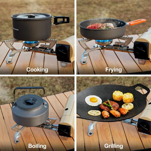 Miniatura 6 de Odoland Estufa Portátil de Camping de Butano 1400W, Estufa de Gas Plegable para Mochilero, para Cocinar en Interiores y Exteriores, para Senderismo
