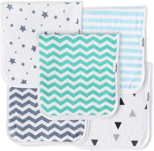 Miniatura 28 de KiddyStar Paquete de 5 paños de algodón orgánico para eructos, grandes, ultrasuaves de 3 capas para eructos, hombros y manos, altamente absorbentes