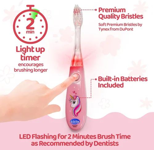 Miniatura 6 de Lily's Home Cepillo de dientes para niños con temporizador intermitente para niños con cerdas suaves, taza emergente y cubierta - Divertido cepillo