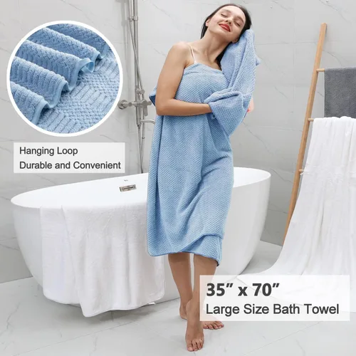 Miniatura 4 de Juego de 8 toallas de baño extra grandes azules - 2 toallas de baño extra grandes, 2 toallas de mano, 4 toallas faciales - 600GSM suaves, altamente