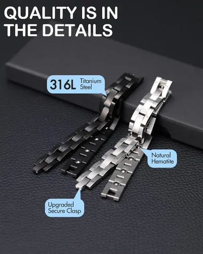 Miniatura 3 de Feraco Pulseras magnéticas para hombre, elegante pulsera de terapia magnética de acero inoxidable de titanio con herramienta de tamaño, regalos