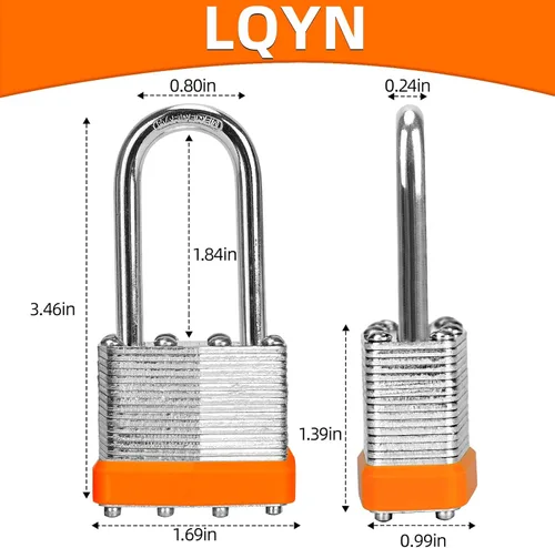 Miniatura 5 de Candados con la misma llave, LQYN 24 candados laminados con llave (1-9/16 pulgadas, 1.575 in), cerraduras con llave igual, grillete largo
