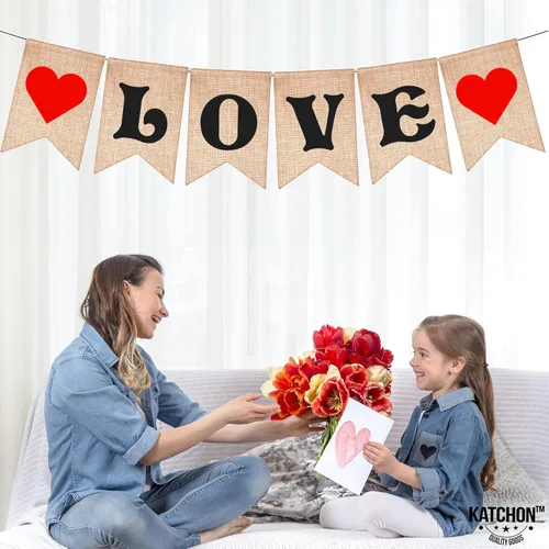 Miniatura 9 de KatchOn, Cartel de feliz día de San Valentín con purpurina, 10 pies, sin bricolaje, pancarta de arpillera para decoraciones del día de San Valentín