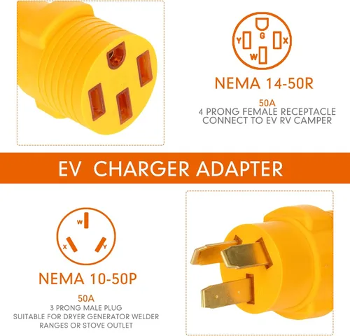 Miniatura 3 de Kanayu Adaptador de Estufa de 3 Clavijas Compatible con Adaptador NEMA 10-50p a 14-50r Enchufe Macho de 3 Clavijas a Receptáculo Hembra de 4 Amarillo