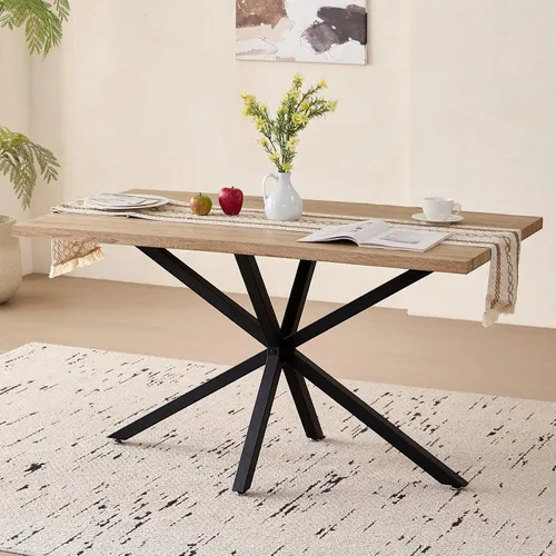 Miniatura 9 de Mesa de comedor de 55.1 pulgadas para 2 4 personas, pequeña mesa de cocina rectangular moderna de mediados de siglo con patas cruzadas de metal
