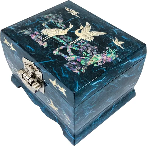 Miniatura 4 de Fun-Store Caja de madera con incrustaciones de nácar con incrustaciones de nácar, caja de madera, diseño de árbol de grúa, espejo, recuerdo, tesoro