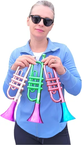 Miniatura 8 de Trompetas metálicas (13 pulgadas), juguetes musicales de plástico para niños, instrumentos que hacen ruido para fiestas de cumpleaños, regalos