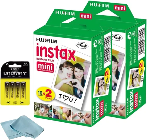 Fujifilm Película instantánea Instax Mini, 40 disparos (10 hojas x 4) – Captura recuerdos en cualquier momento y en cualquier lugar + paño de