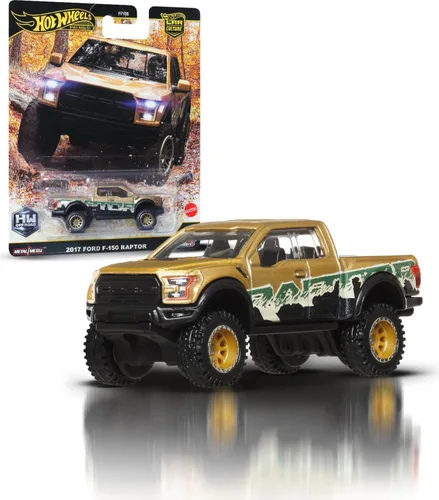 Hot Wheels Premium Car Culture Off Road 1:64 Escala fundida a presión 2017 Ford F-150 Raptor Vehículo con neumáticos reales Riders y cuerpo de