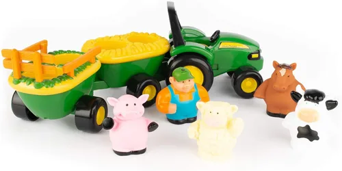 TOMY John Deere Animal Sounds Hayride Juguete Musical de Tractor - Juguetes Musicales de Paseo en Carro de Heno para Niños Pequeños - Incluye Figura