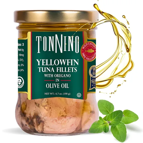 Miniatura 19 de Tonnino Filetes de atún bajos en calorías y sin gluten de aleta amarilla en aceite de oliva, 6.3 onzas, pimienta negra (paquete de 6)