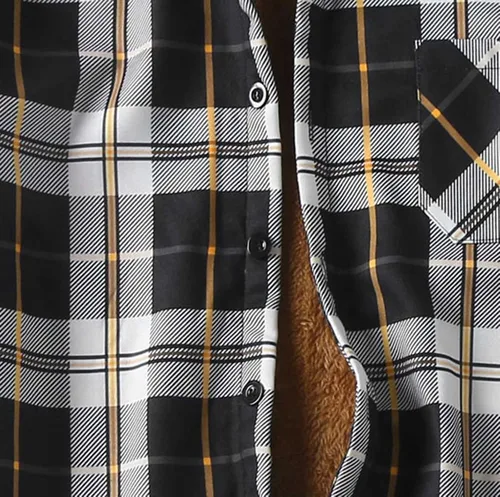 Miniatura 14 de Camisas casuales de franela de manga larga con botones y ajuste regular para hombre para otoño e invierno con forro polar