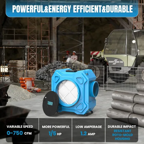 Miniatura 6 de Depurador de aire con filtración de 3 etapas, máquina de aire negativo HEPA de 750 CFM con ruedas bloqueables de 360° y mango plegable automático