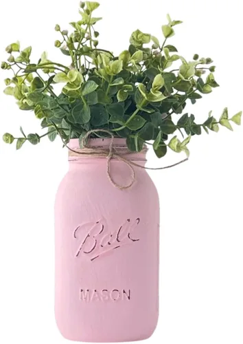 Miniatura 8 de Tarro rosa para centros de mesa, pintado a mano, cuarto de galón envejecido de 32 onzas, 7 pulgadas de alto, centro de mesa rústico de baby shower