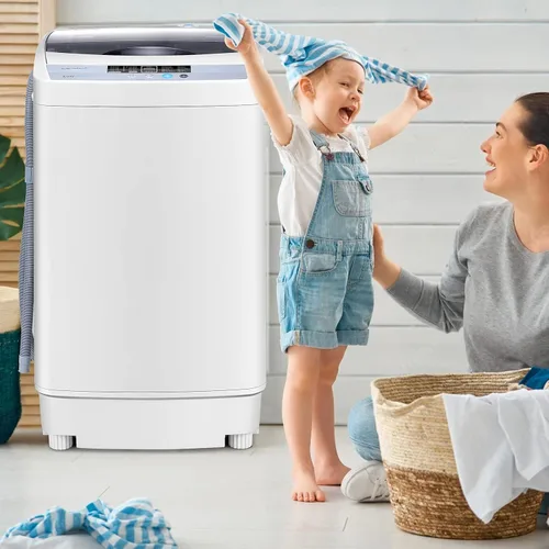 Miniatura 2 de COSTWAY Lavadora portátil, capacidad de 12 libras, lavadora completamente automática con 10 programas de lavado, pantalla LED, 8 niveles de agua